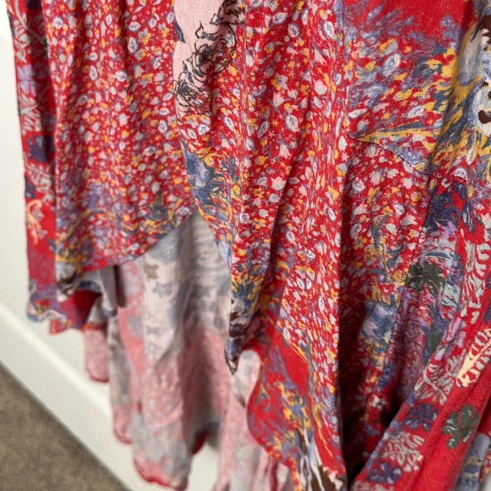 Free People Vibrant Red Floral Long Sleeve Dress - Picture 6 of 8